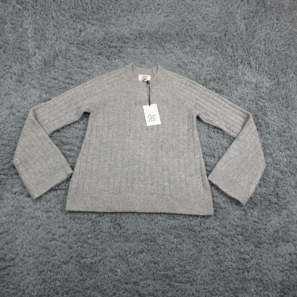Cosmic Blue Love Sweater Pullover Womens S Gray Crew Neck Bell Sleeve NWT
